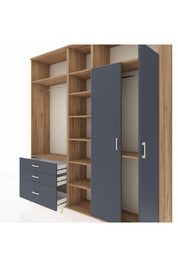 Hyperion Dolap 10 Raflı 3 Çekmeceli 2 Askılı 220x44x243 Çam-Antrasit/Antrasit