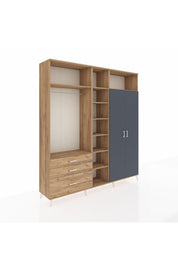 Hyperion Dolap 10 Raflı 3 Çekmeceli 2 Askılı 220x44x243 Çam-Antrasit/Çam