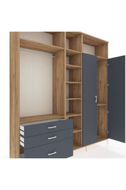 Hyperion Dolap 10 Raflı 3 Çekmeceli 2 Askılı 220x44x243 Çam-Antrasit/Antrasit