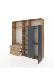 Hyperion Dolap 10 Raflı 3 Çekmeceli 2 Askılı 220x44x243 Çam-Antrasit/Çam