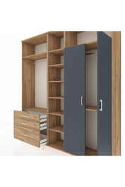 Hyperion Dolap 10 Raflı 3 Çekmeceli 2 Askılı 220x44x243 Çam-Antrasit/Çam