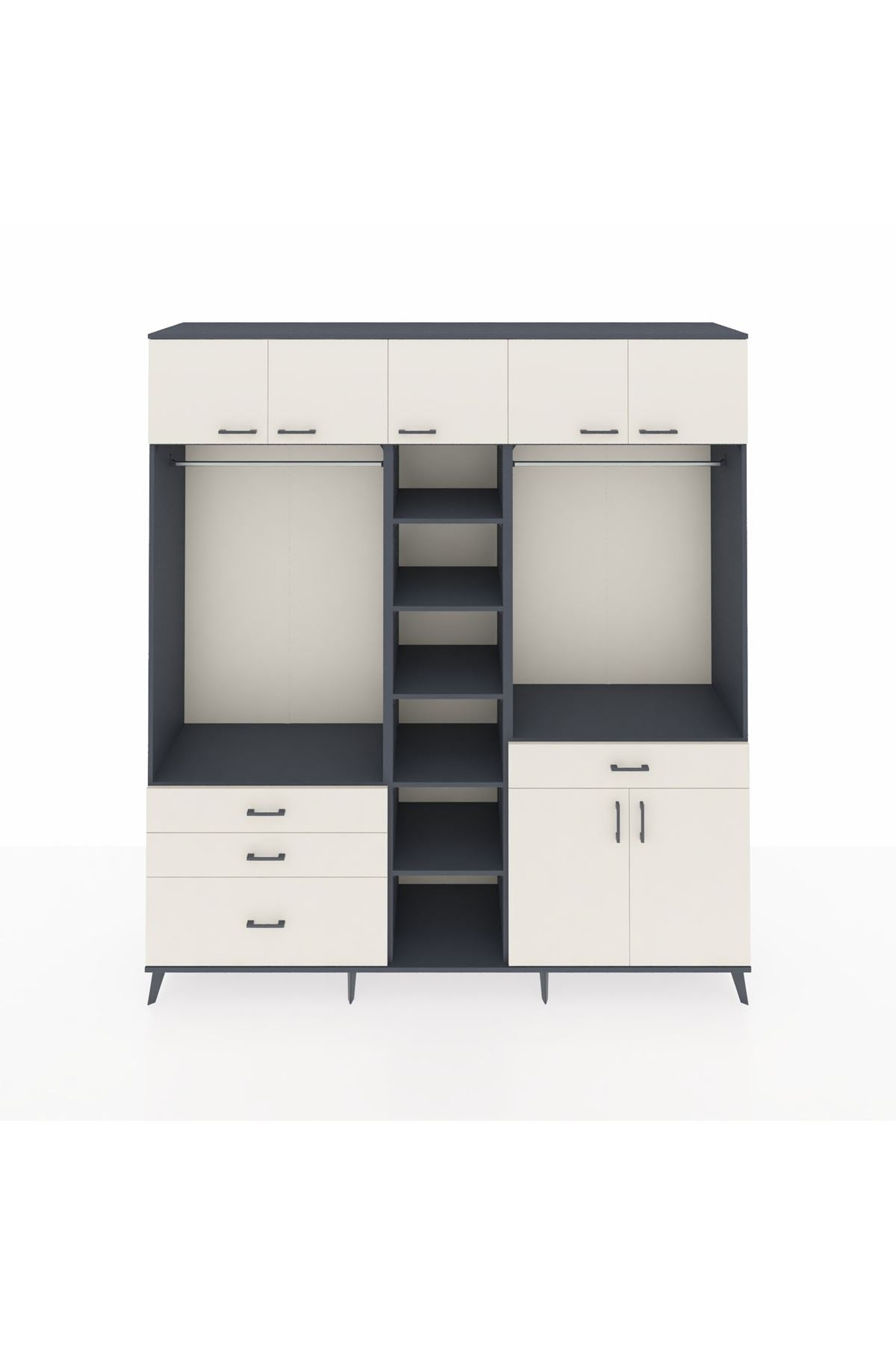 Hyperion Gardrop 11 Raflı 4 Çekmeceli 2 Askılı 220x44x243 Antrasit-Aytaşı/Aytaşı