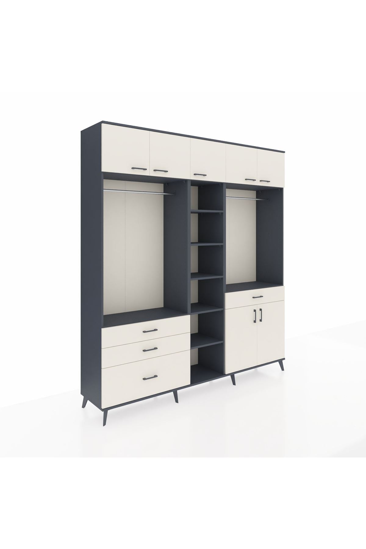 Hyperion Gardrop 11 Raflı 4 Çekmeceli 2 Askılı 220x44x243 Antrasit-Aytaşı/Aytaşı