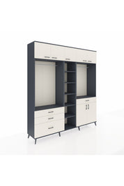 Hyperion Gardrop 11 Raflı 4 Çekmeceli 2 Askılı 220x44x243 Antrasit-Aytaşı/Aytaşı