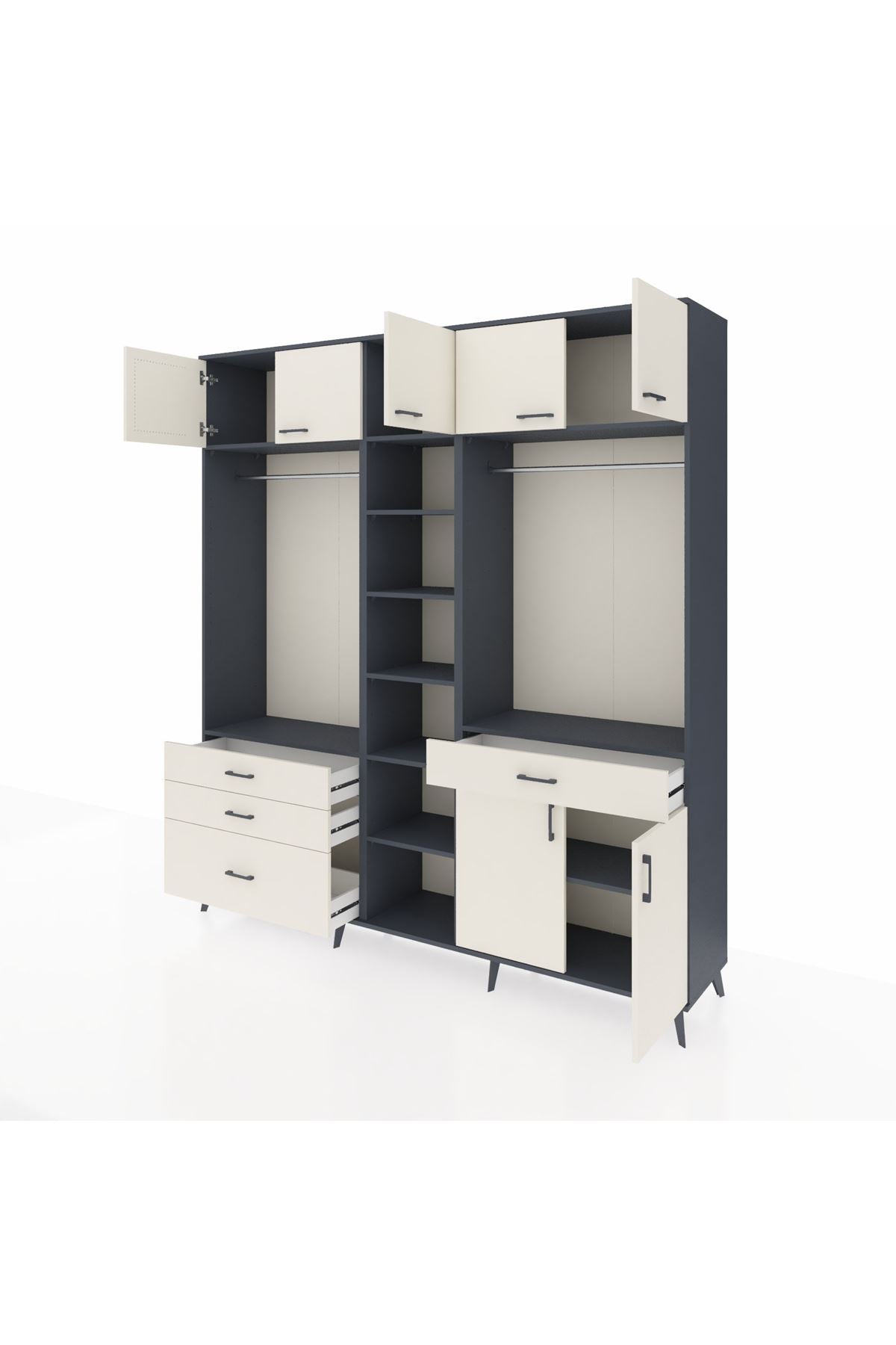 Hyperion Gardrop 11 Raflı 4 Çekmeceli 2 Askılı 220x44x243 Antrasit-Aytaşı/Aytaşı