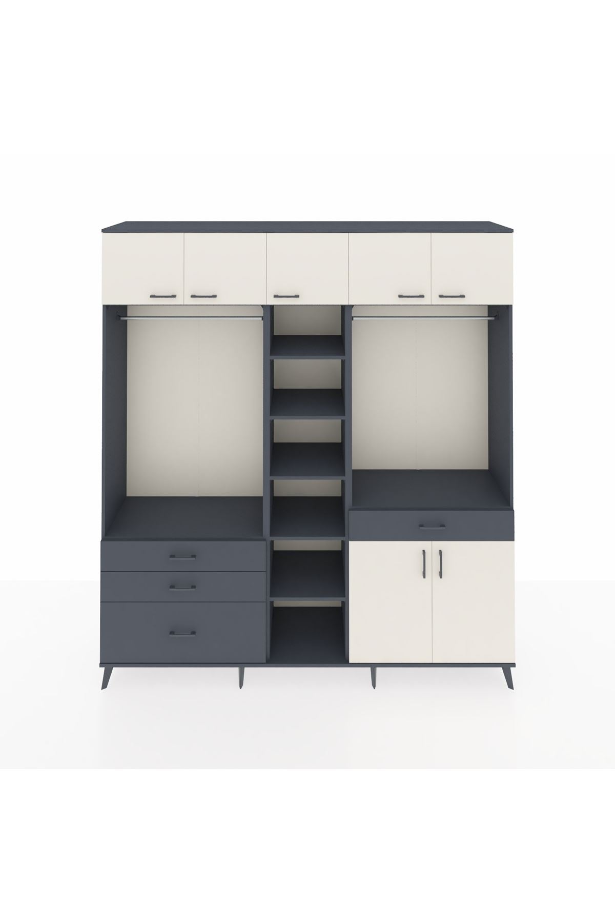 Hyperion Dolap 11 Raflı 4 Çekmeceli 2 Askılı 220x44x243 Antrasit-Aytaşı/Antrasit