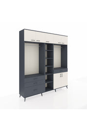 Hyperion Dolap 11 Raflı 4 Çekmeceli 2 Askılı 220x44x243 Antrasit-Aytaşı/Antrasit