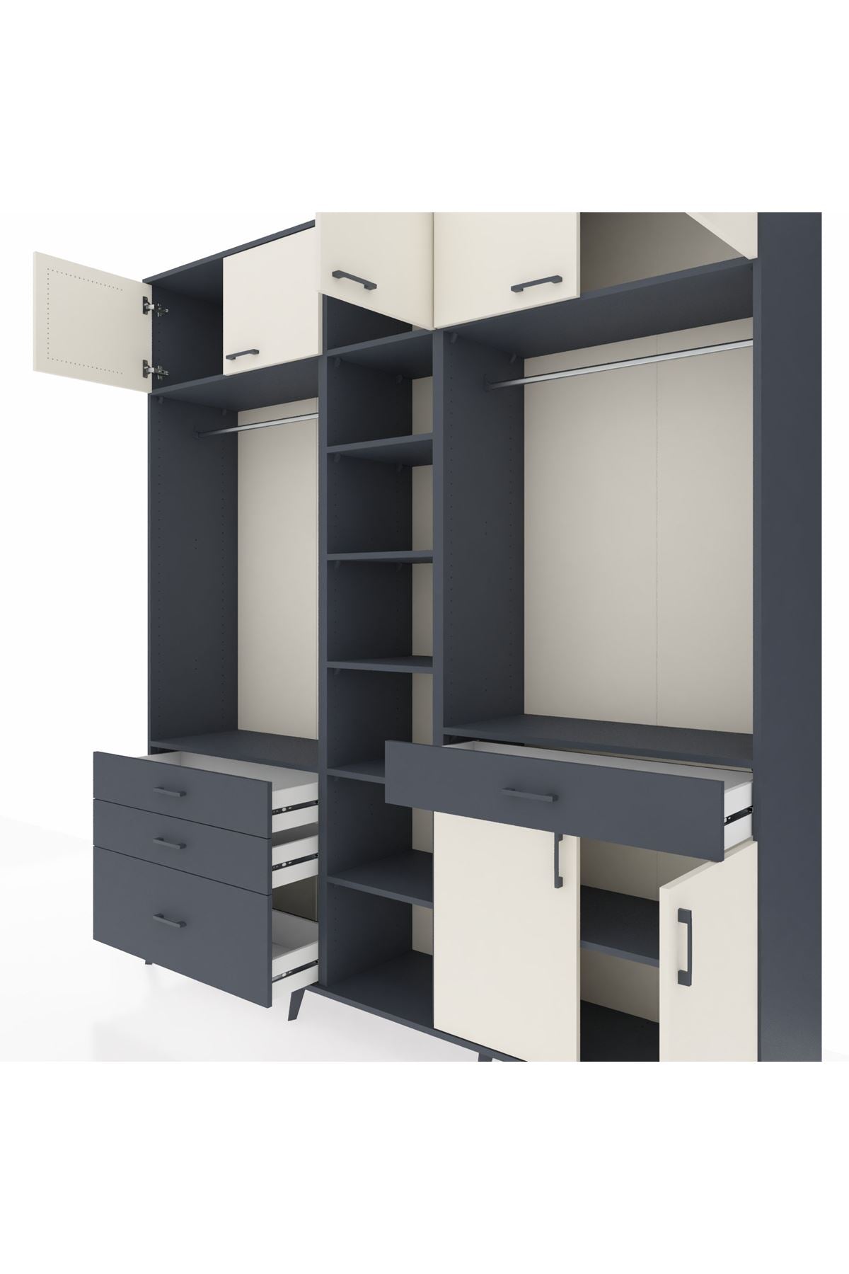 Hyperion Dolap 11 Raflı 4 Çekmeceli 2 Askılı 220x44x243 Antrasit-Aytaşı/Antrasit