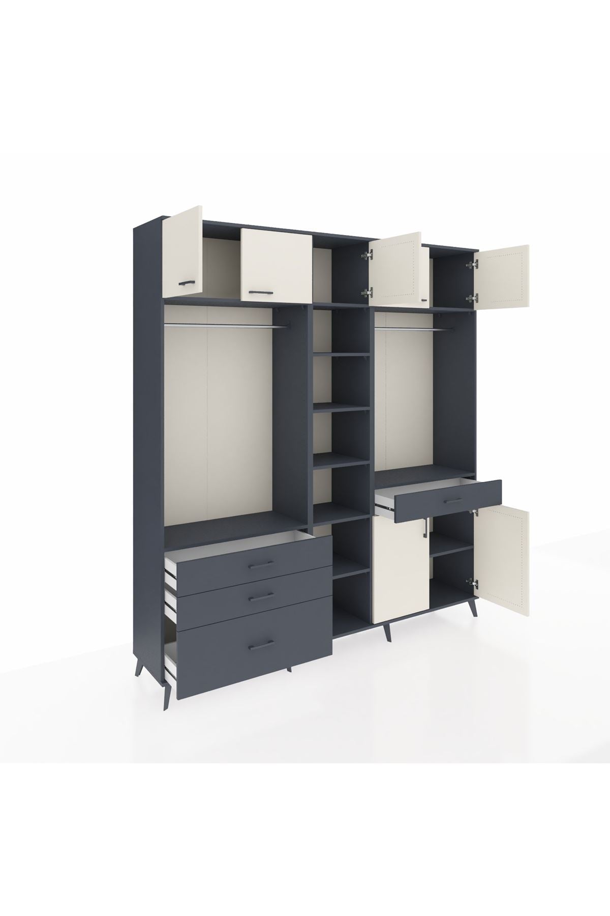 Hyperion Dolap 11 Raflı 4 Çekmeceli 2 Askılı 220x44x243 Antrasit-Aytaşı/Antrasit
