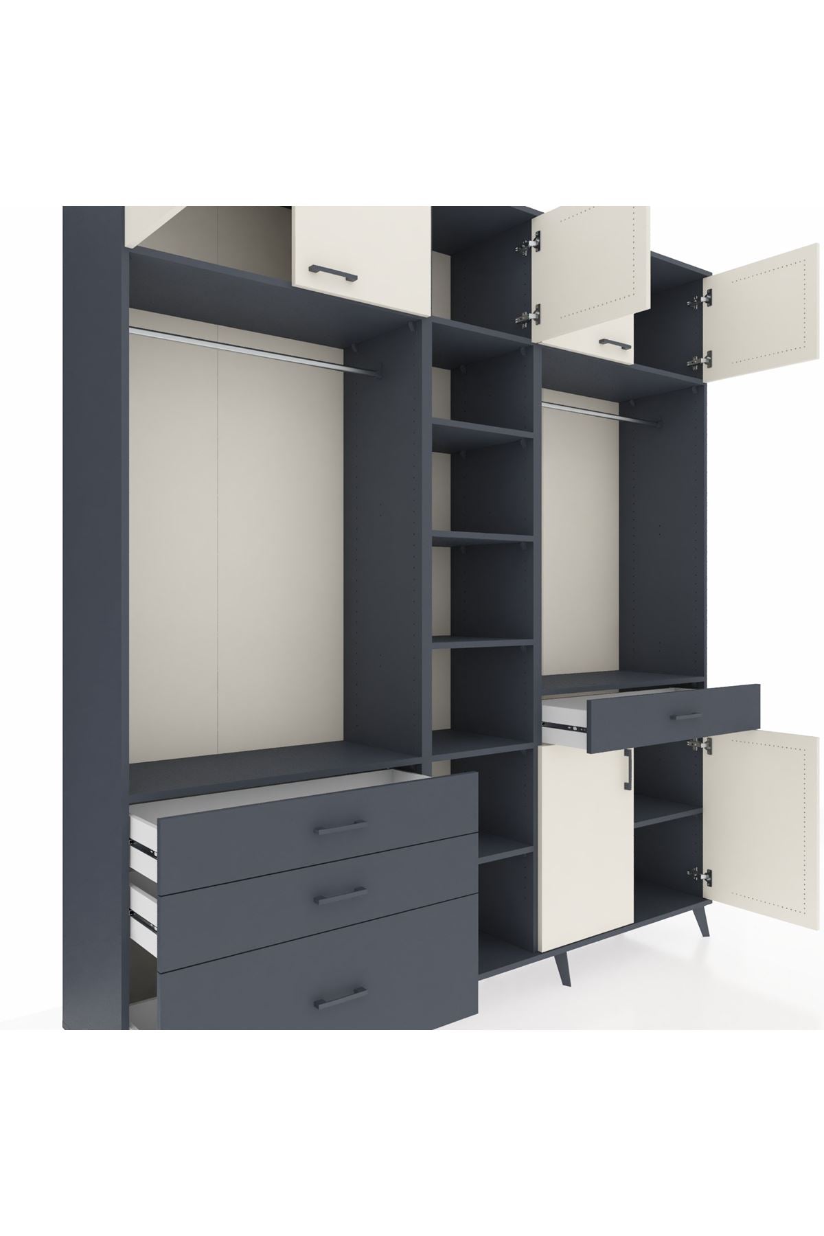 Hyperion Dolap 11 Raflı 4 Çekmeceli 2 Askılı 220x44x243 Antrasit-Aytaşı/Antrasit