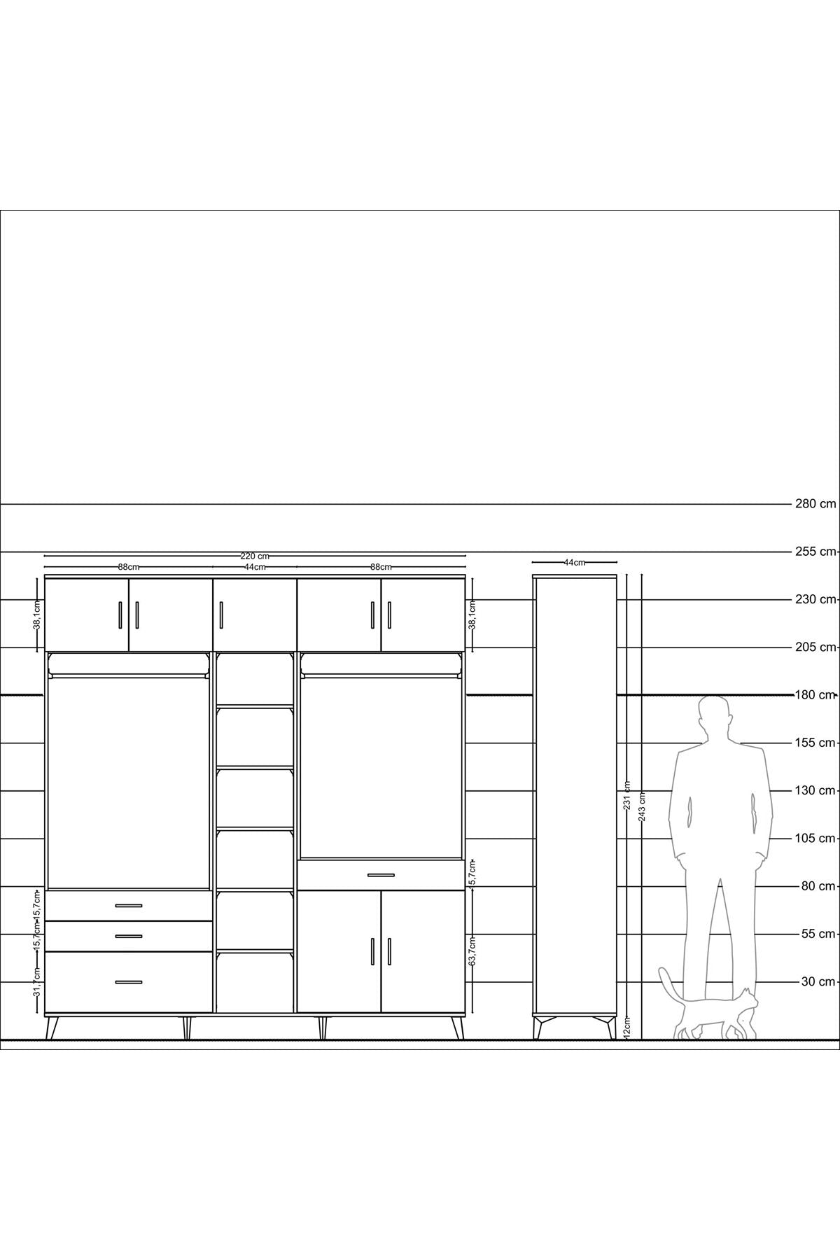 Hyperion Dolap 11 Raflı 4 Çekmeceli 2 Askılı 220x44x243 - S553M056V14B