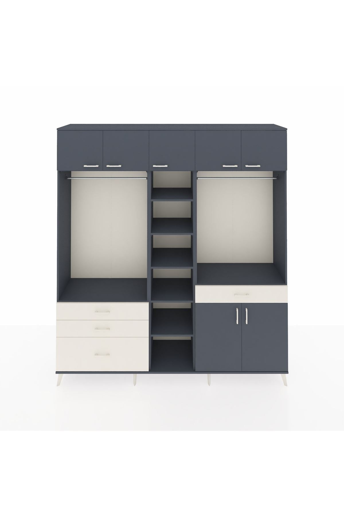 Hyperion Dolap 11 Raflı 4 Çekmeceli 2 Askılı 220x44x243 Antrasit-Antrasit/Aytaşı