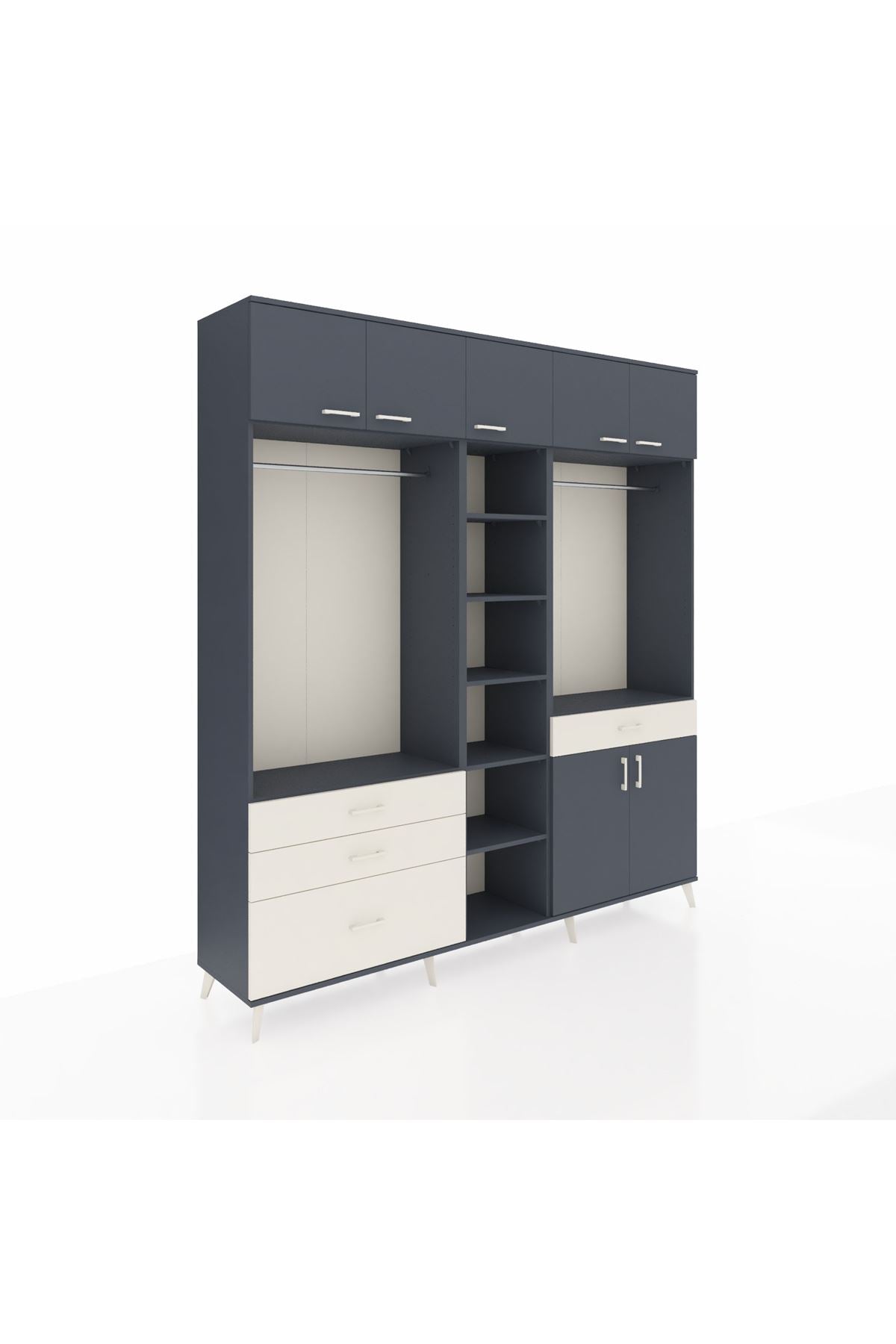 Hyperion Dolap 11 Raflı 4 Çekmeceli 2 Askılı 220x44x243 Antrasit-Antrasit/Aytaşı