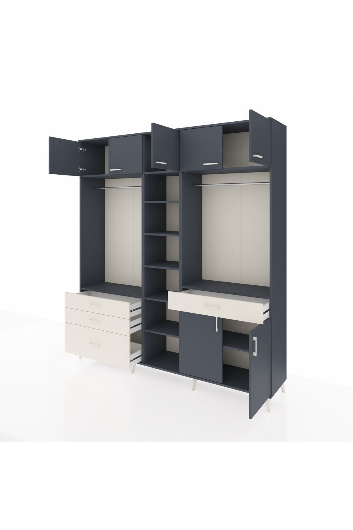 Hyperion Dolap 11 Raflı 4 Çekmeceli 2 Askılı 220x44x243 Antrasit-Antrasit/Aytaşı