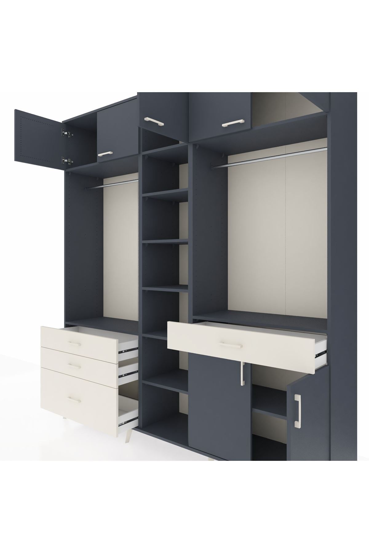 Hyperion Dolap 11 Raflı 4 Çekmeceli 2 Askılı 220x44x243 Antrasit-Antrasit/Aytaşı