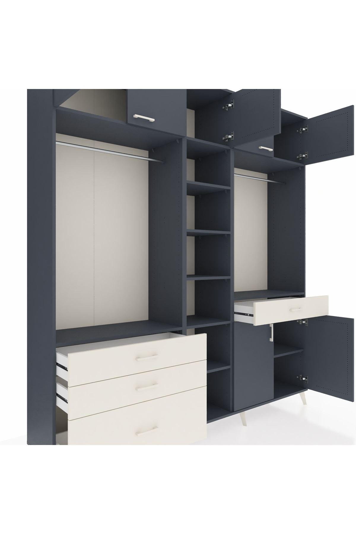 Hyperion Dolap 11 Raflı 4 Çekmeceli 2 Askılı 220x44x243 Antrasit-Antrasit/Aytaşı