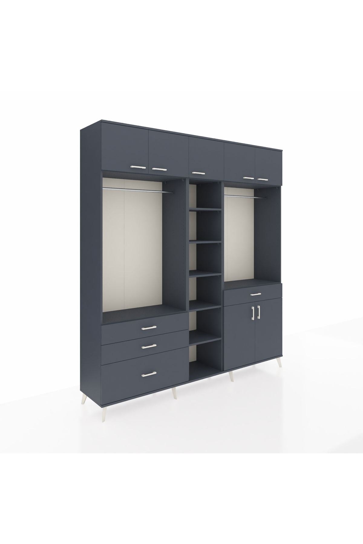 Hyperion Gardrop 11 Raflı 4 Çekmeceli 2 Askılı 220x44x243 Antrasit-Antrasit/Antrasit