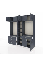 Hyperion Gardrop 11 Raflı 4 Çekmeceli 2 Askılı 220x44x243 Antrasit-Antrasit/Antrasit