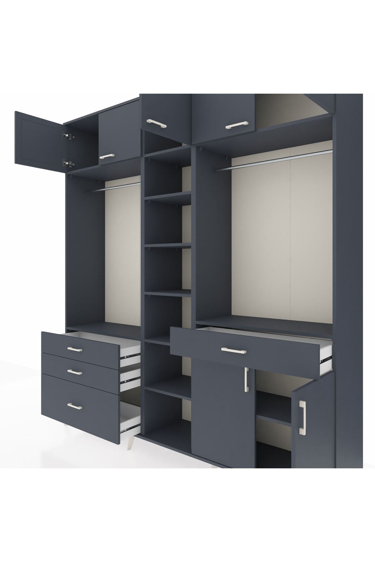 Hyperion Gardrop 11 Raflı 4 Çekmeceli 2 Askılı 220x44x243 Antrasit-Antrasit/Antrasit