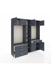 Hyperion Gardrop 11 Raflı 4 Çekmeceli 2 Askılı 220x44x243 Antrasit-Antrasit/Antrasit