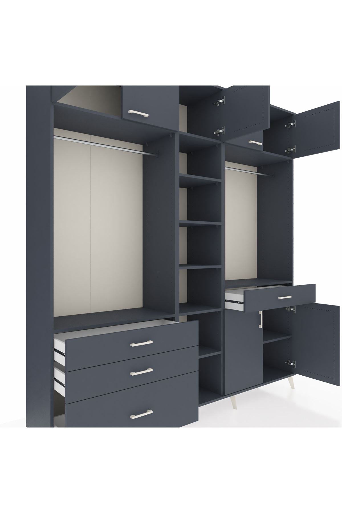 Hyperion Gardrop 11 Raflı 4 Çekmeceli 2 Askılı 220x44x243 Antrasit-Antrasit/Antrasit