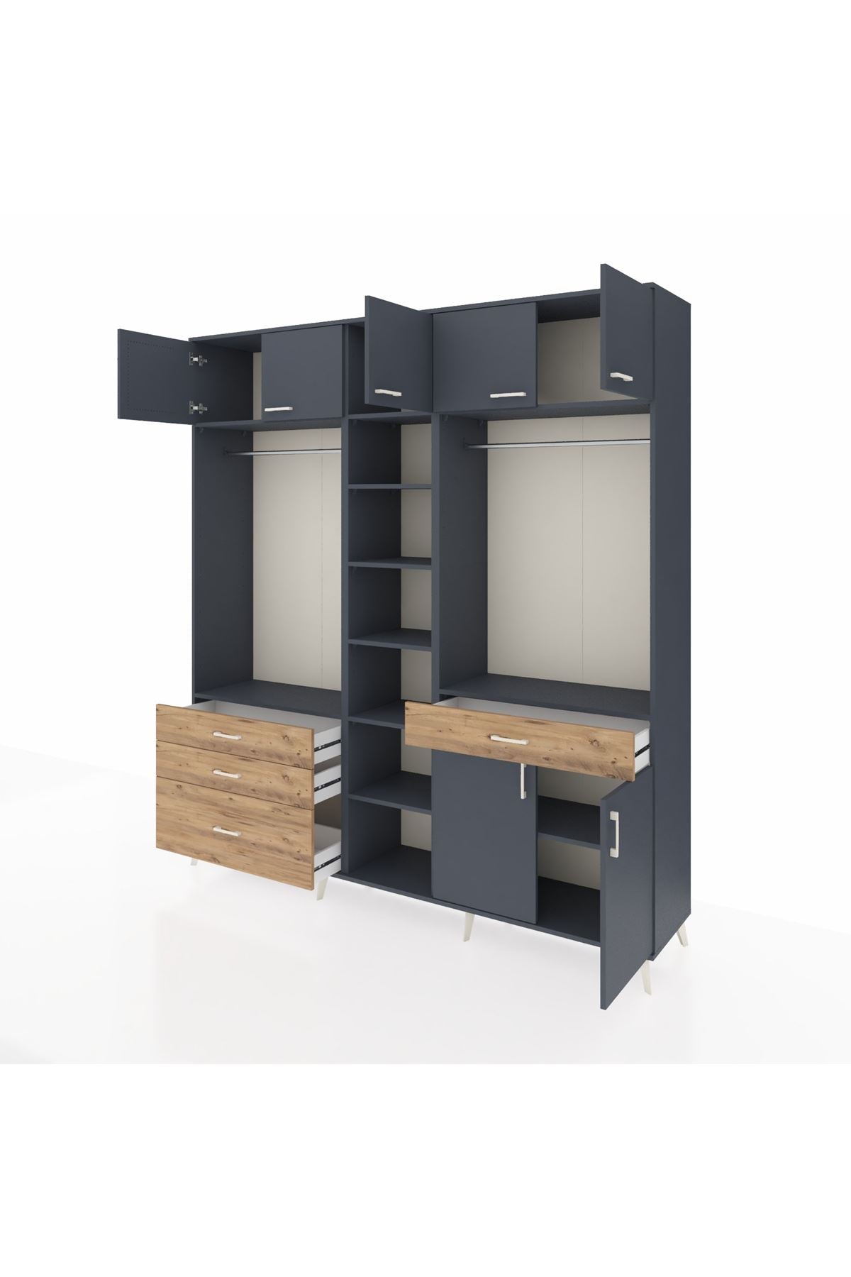 Hyperion Dolap 11 Raflı 4 Çekmeceli 2 Askılı 220x44x243 Antrasit-Antrasit/Çam