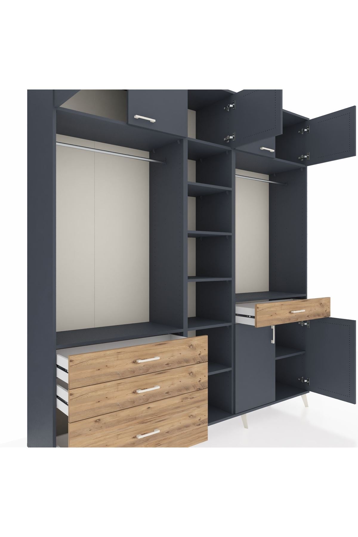 Hyperion Dolap 11 Raflı 4 Çekmeceli 2 Askılı 220x44x243 Antrasit-Antrasit/Çam