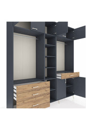 Hyperion Dolap 11 Raflı 4 Çekmeceli 2 Askılı 220x44x243 Antrasit-Antrasit/Çam