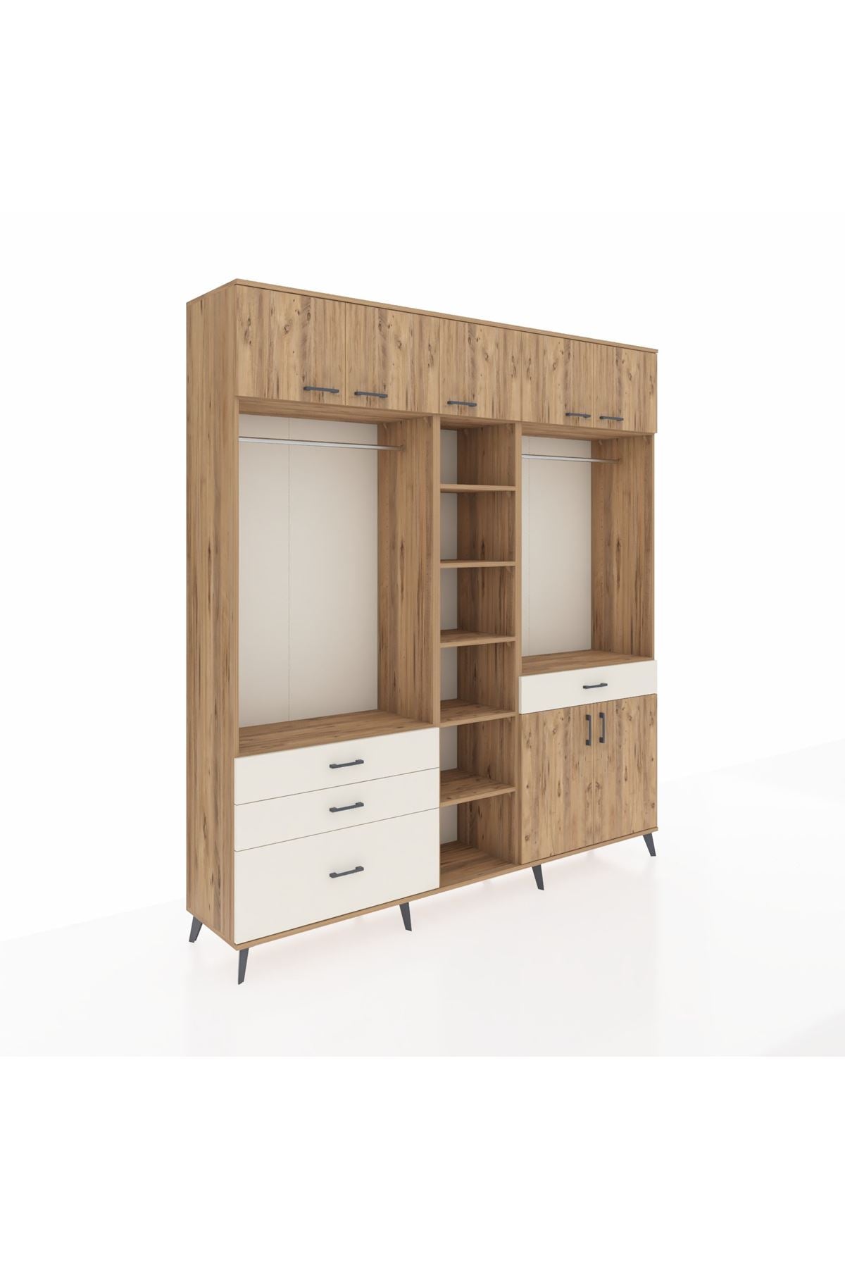 Hyperion Dolap 11 Raflı 4 Çekmeceli 2 Askılı 220x44x243 Çam-Çam/Aytaşı