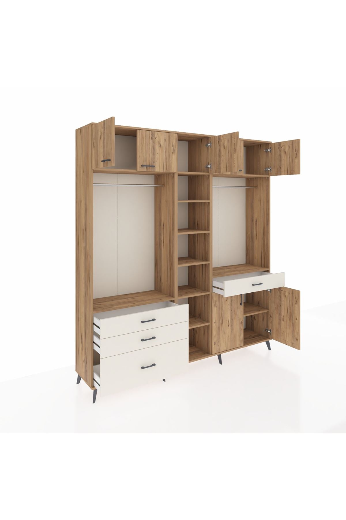 Hyperion Dolap 11 Raflı 4 Çekmeceli 2 Askılı 220x44x243 Çam-Çam/Aytaşı