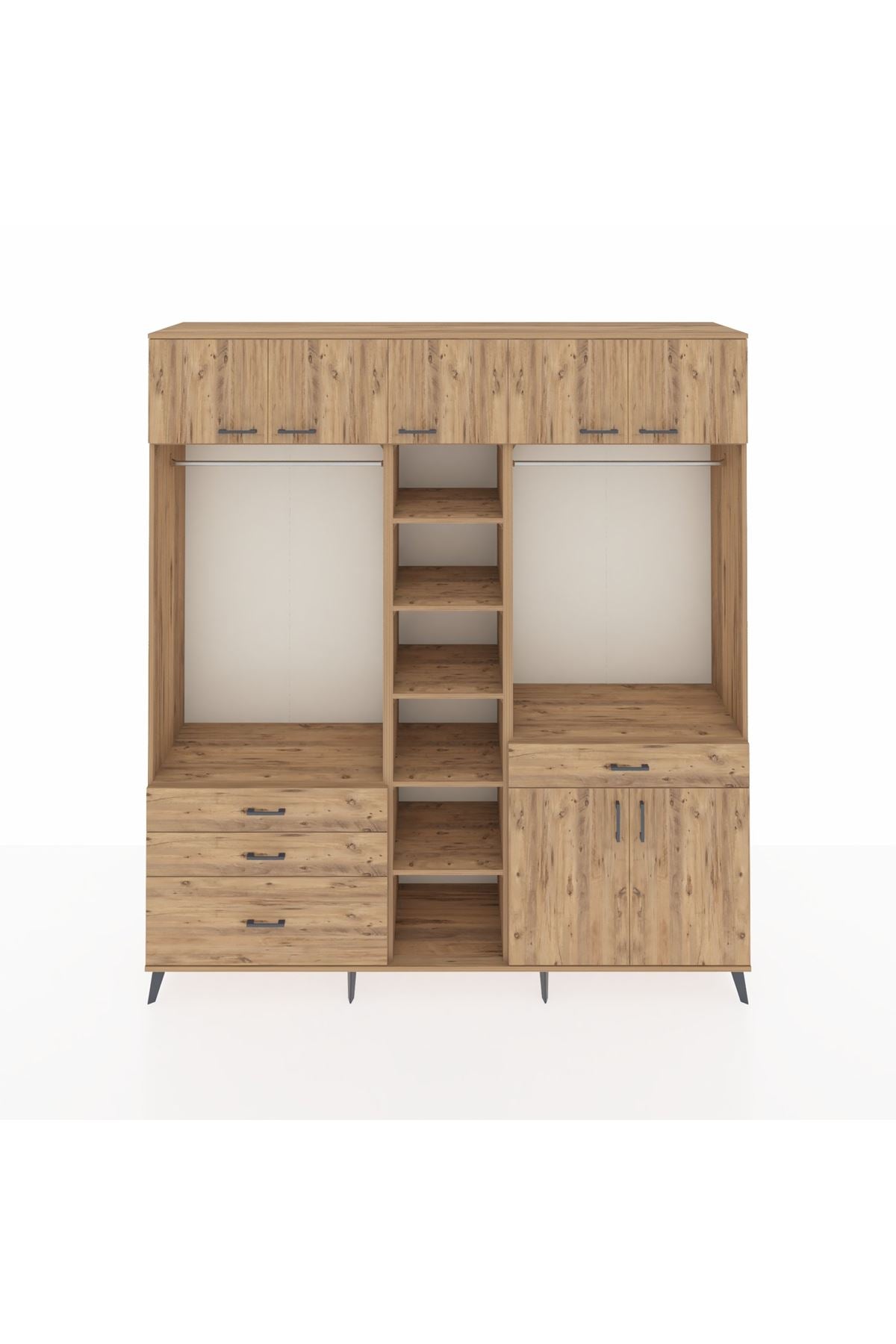 Hyperion Gardrop 11 Raflı 4 Çekmeceli 2 Askılı 220x44x243 Çam-Çam/Çam