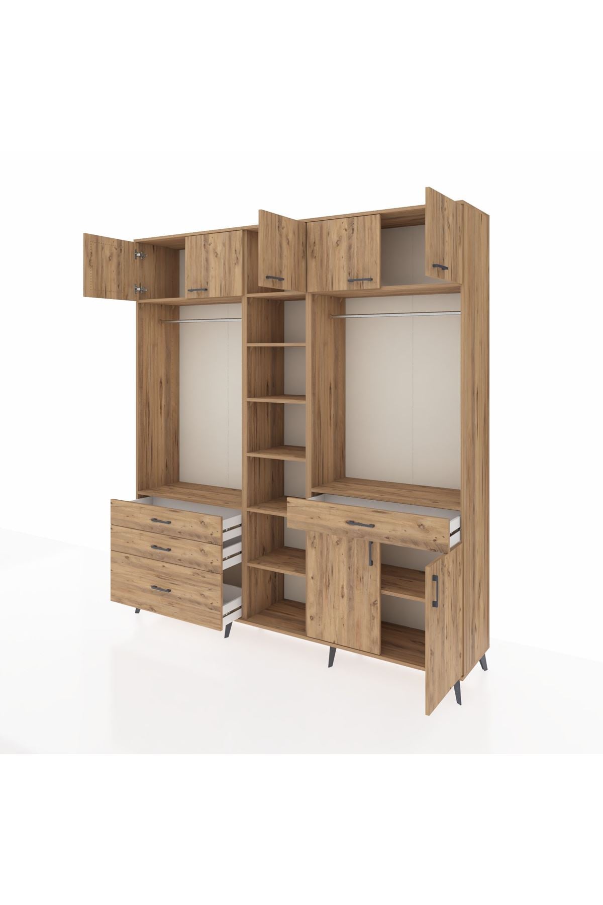 Hyperion Gardrop 11 Raflı 4 Çekmeceli 2 Askılı 220x44x243 Çam-Çam/Çam