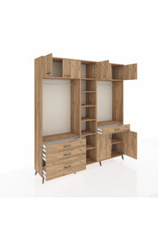 Hyperion Gardrop 11 Raflı 4 Çekmeceli 2 Askılı 220x44x243 Çam-Çam/Çam