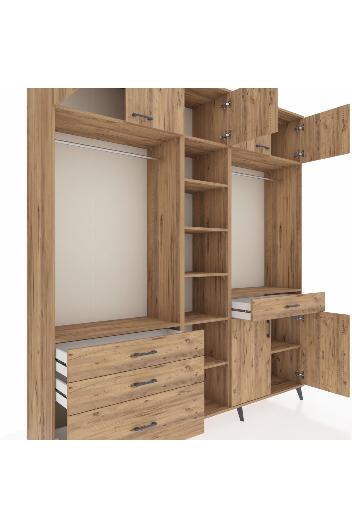 Hyperion Gardrop 11 Raflı 4 Çekmeceli 2 Askılı 220x44x243 Çam-Çam/Çam