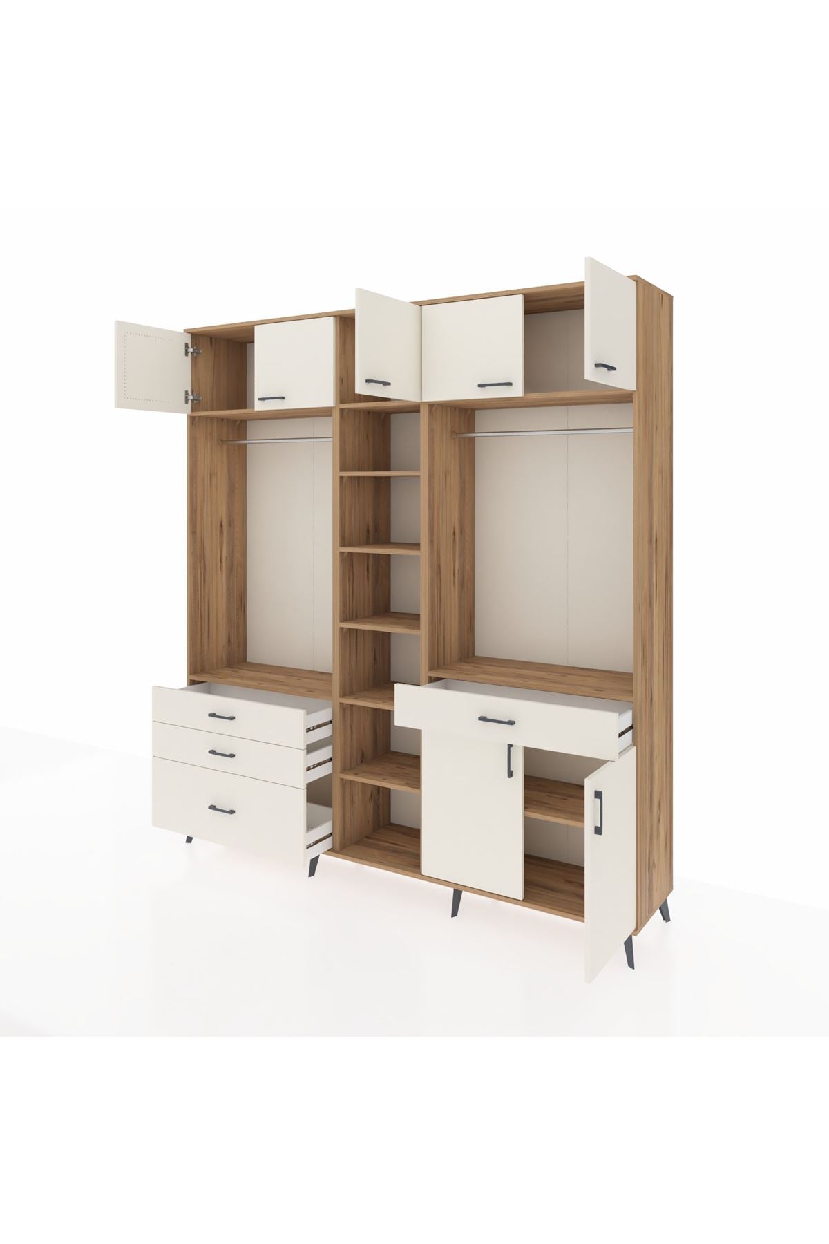 Hyperion Gardrop 11 Raflı 4 Çekmeceli 2 Askılı 220x44x243 Çam-Aytaşı/Aytaşı