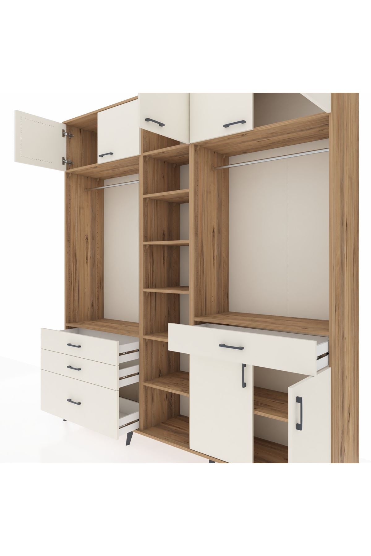 Hyperion Gardrop 11 Raflı 4 Çekmeceli 2 Askılı 220x44x243 Çam-Aytaşı/Aytaşı