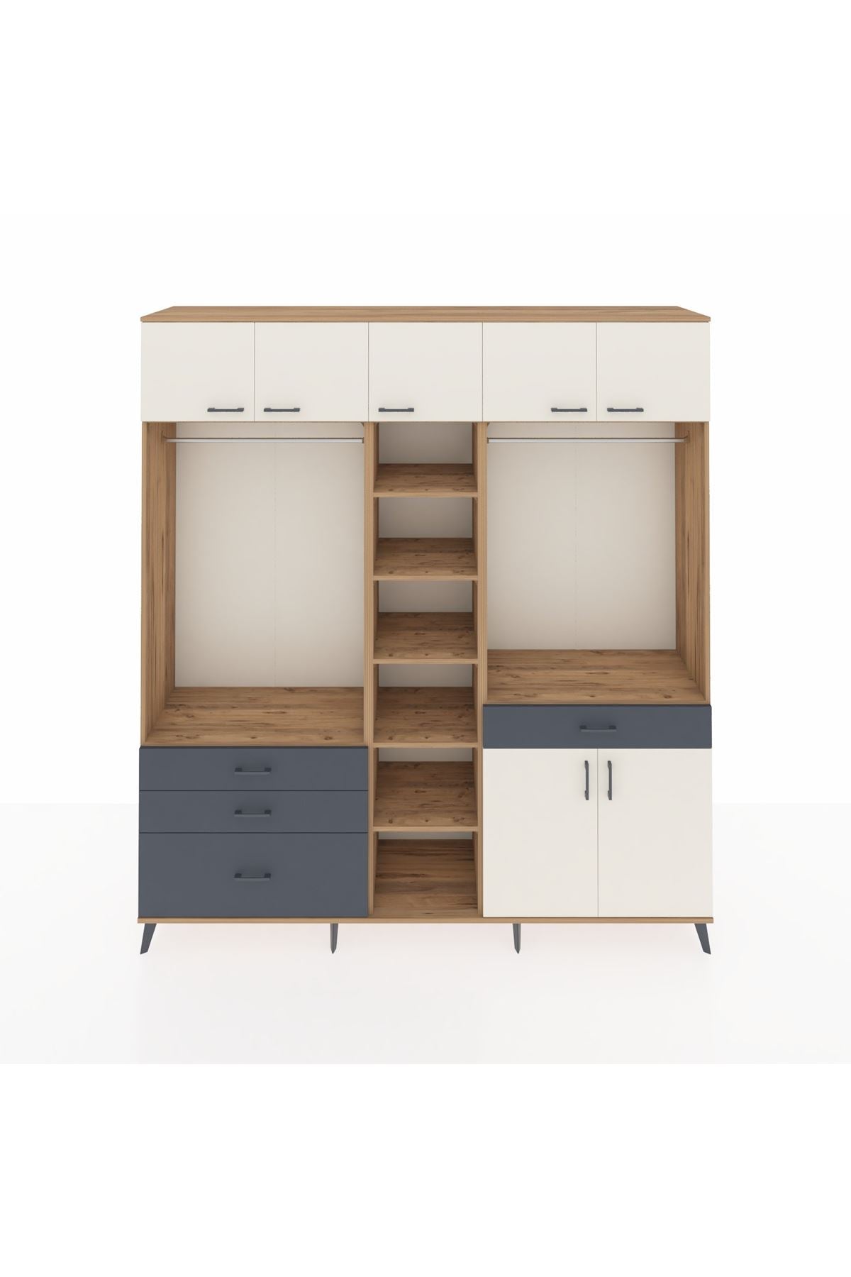 Hyperion Dolap 11 Raflı 4 Çekmeceli 2 Askılı 220x44x243 Çam-Aytaşı/Antrasit