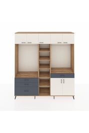 Hyperion Dolap 11 Raflı 4 Çekmeceli 2 Askılı 220x44x243 Çam-Aytaşı/Antrasit