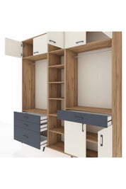 Hyperion Dolap 11 Raflı 4 Çekmeceli 2 Askılı 220x44x243 Çam-Aytaşı/Antrasit