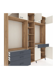 Hyperion Dolap 11 Raflı 4 Çekmeceli 2 Askılı 220x44x243 Çam-Aytaşı/Antrasit