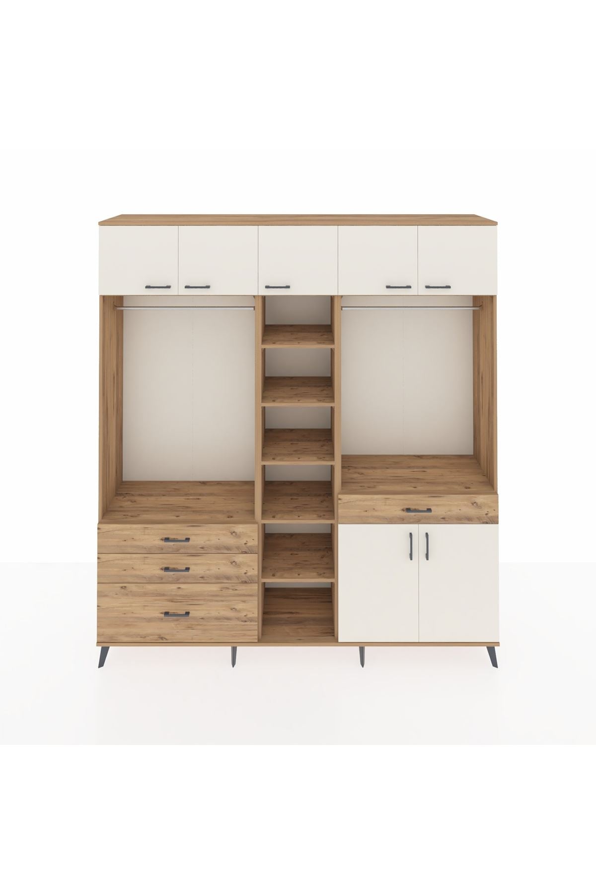 Hyperion Dolap 11 Raflı 4 Çekmeceli 2 Askılı 220x44x243 Çam-Aytaşı/Çam