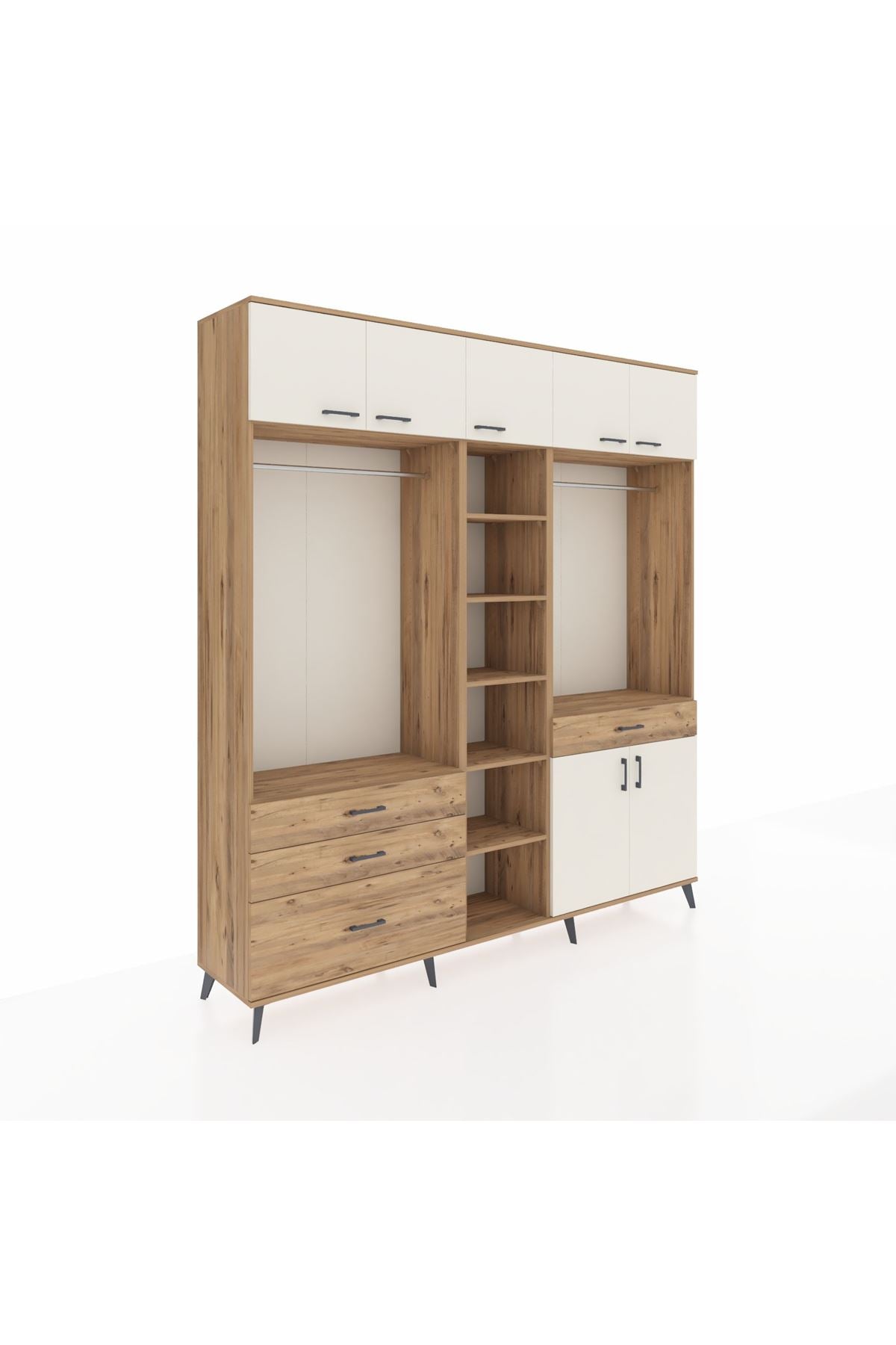 Hyperion Dolap 11 Raflı 4 Çekmeceli 2 Askılı 220x44x243 Çam-Aytaşı/Çam