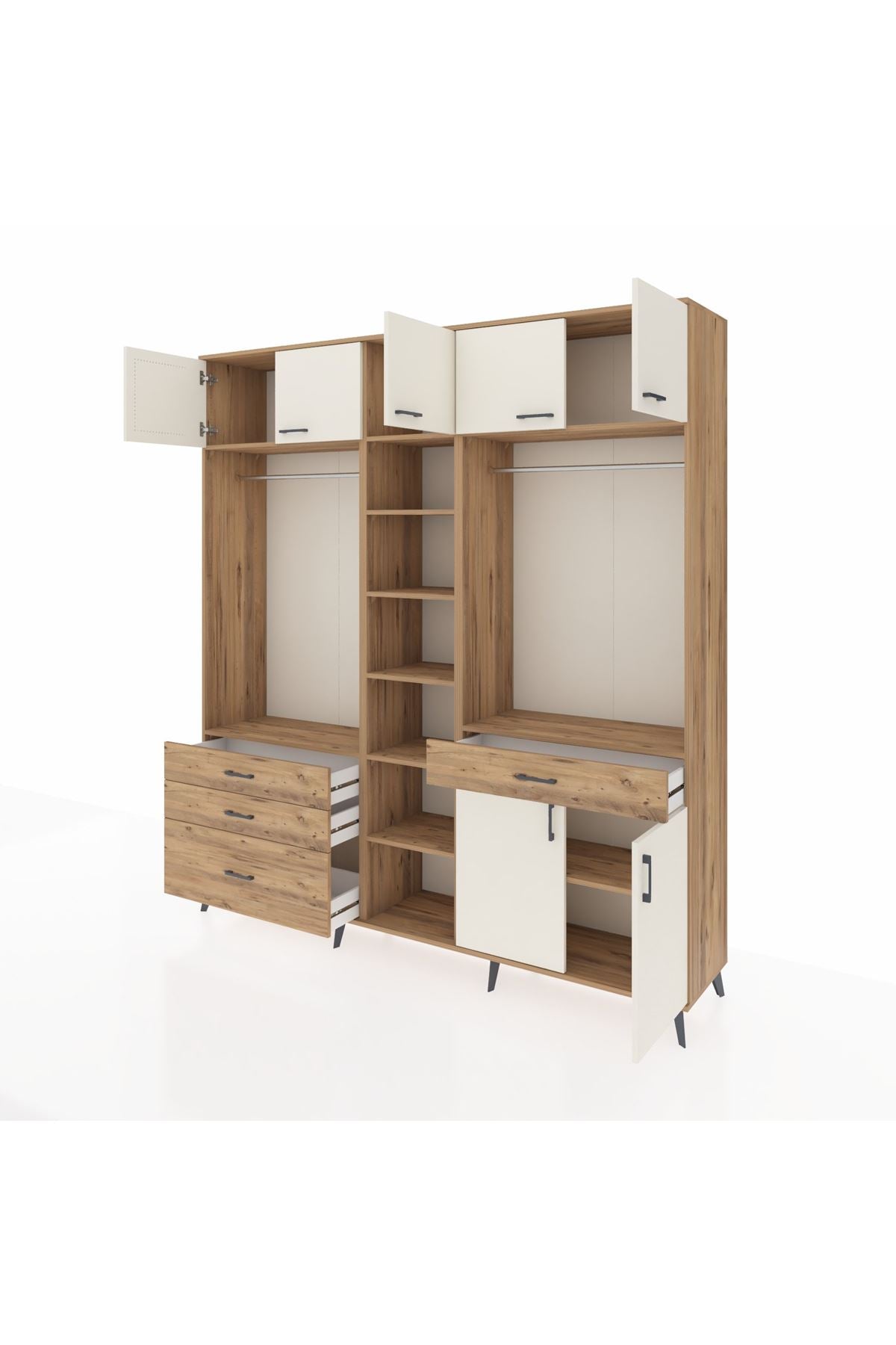 Hyperion Dolap 11 Raflı 4 Çekmeceli 2 Askılı 220x44x243 Çam-Aytaşı/Çam