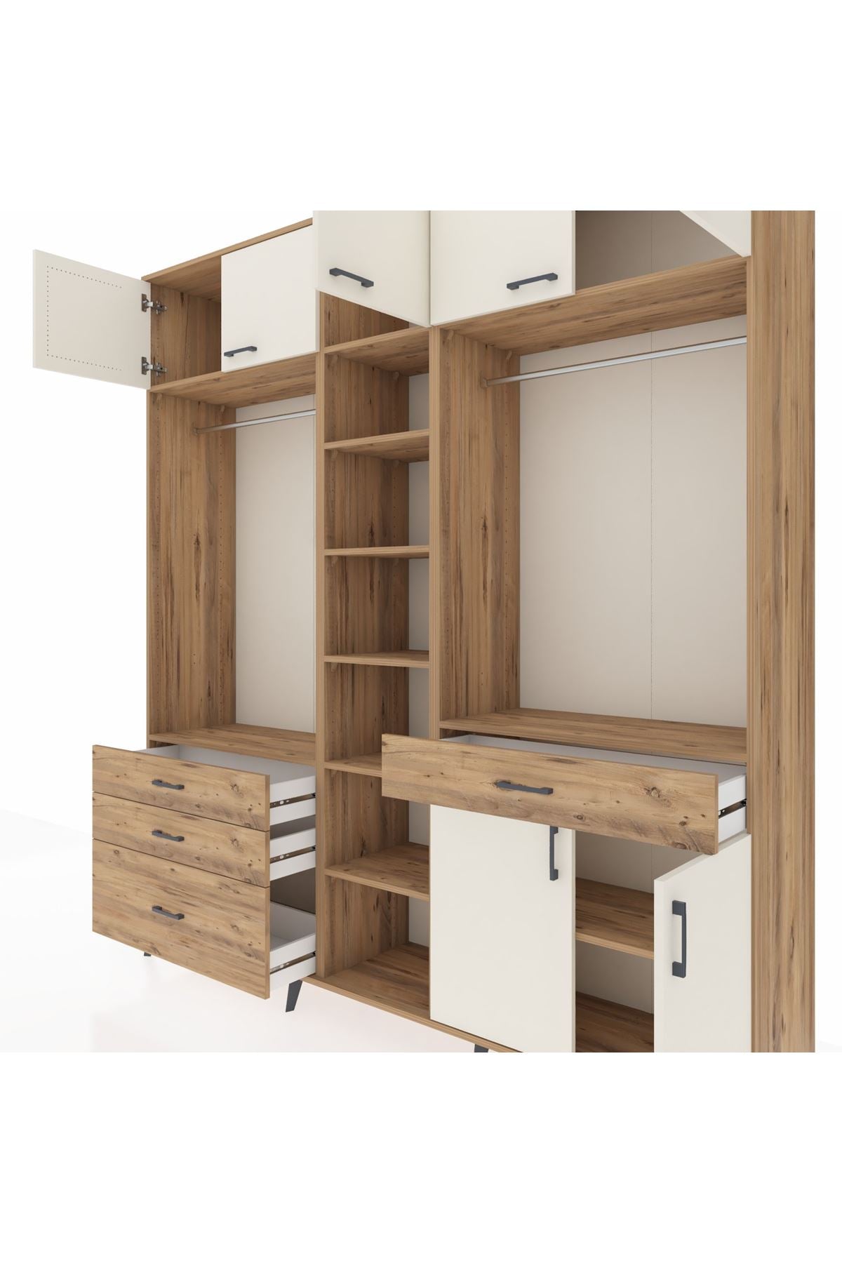 Hyperion Dolap 11 Raflı 4 Çekmeceli 2 Askılı 220x44x243 Çam-Aytaşı/Çam