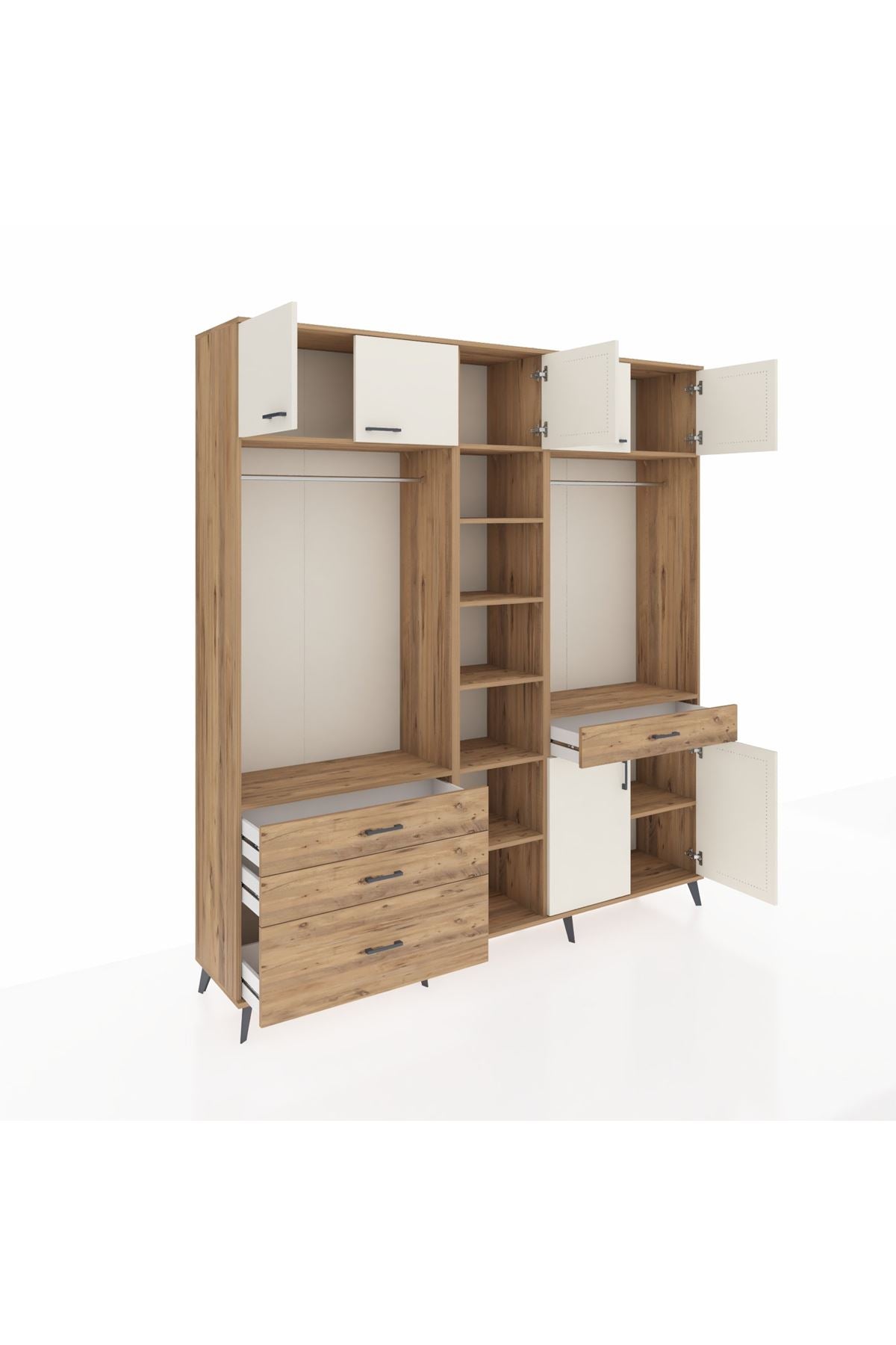 Hyperion Dolap 11 Raflı 4 Çekmeceli 2 Askılı 220x44x243 Çam-Aytaşı/Çam