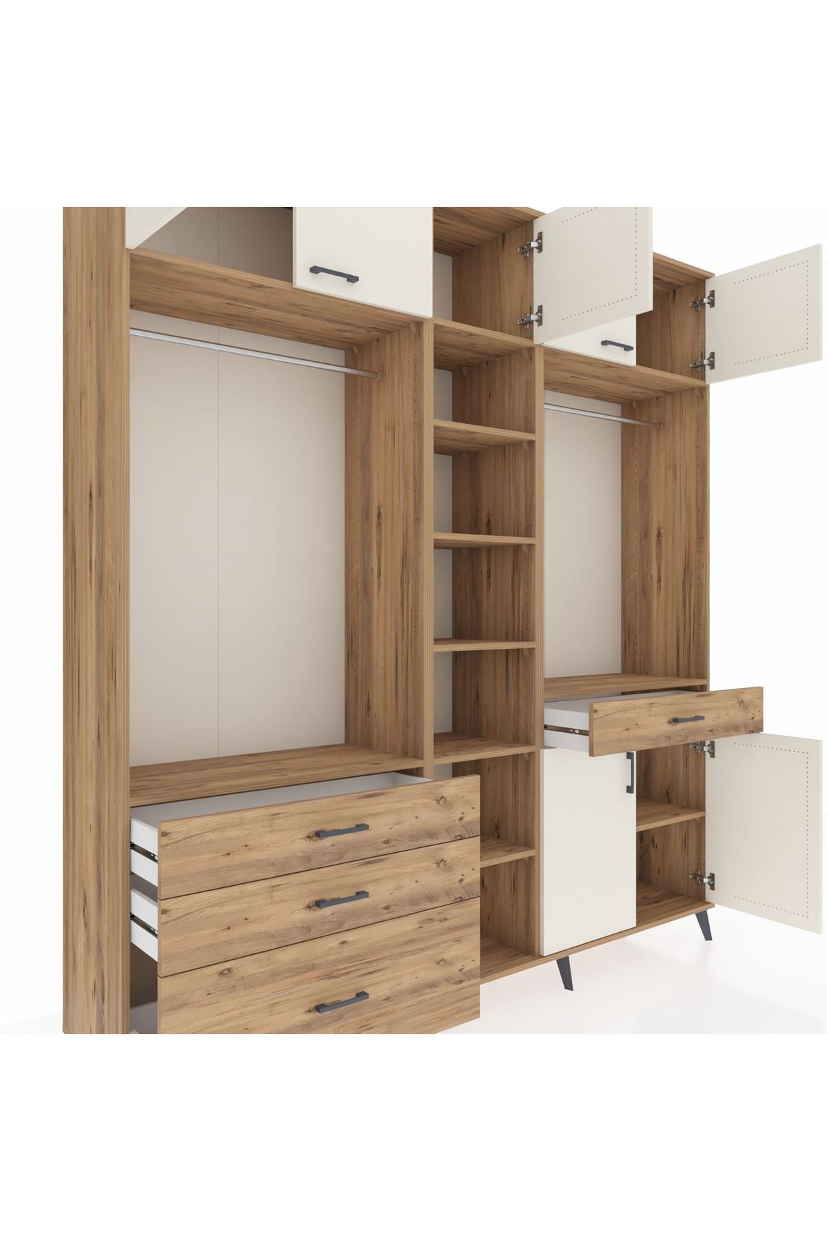 Hyperion Dolap 11 Raflı 4 Çekmeceli 2 Askılı 220x44x243 Çam-Aytaşı/Çam