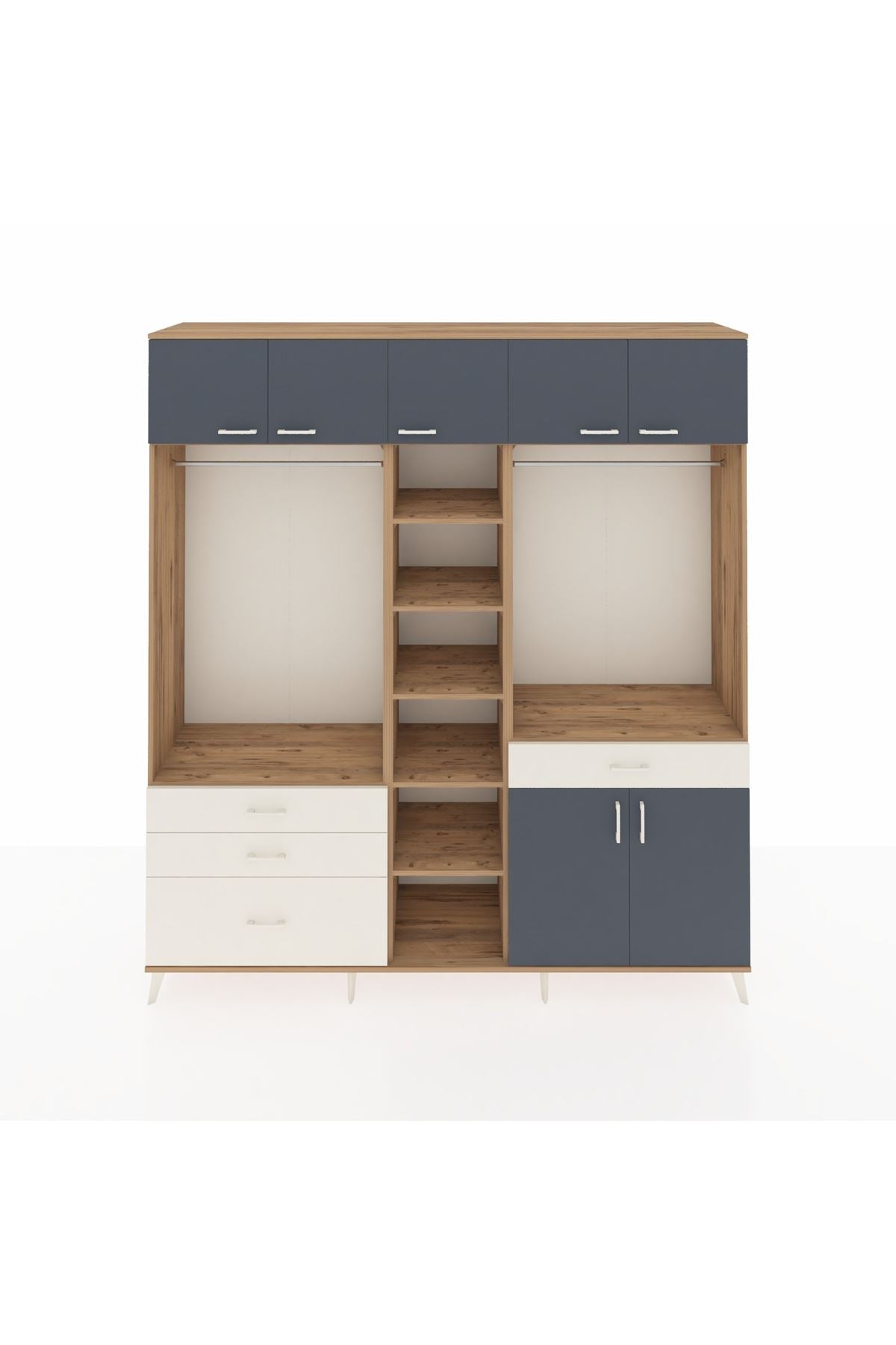 Hyperion Dolap 11 Raflı 4 Çekmeceli 2 Askılı 220x44x243 Çam-Antrasit/Aytaşı