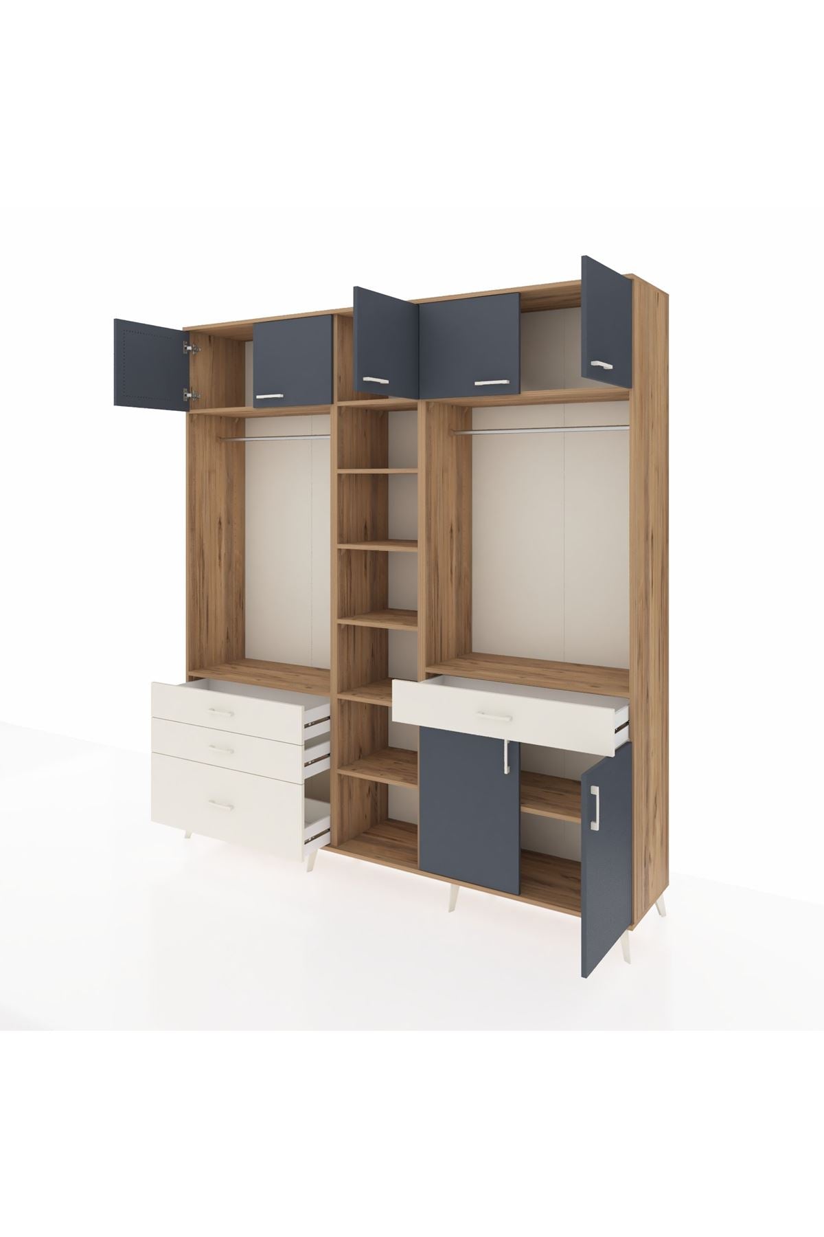 Hyperion Dolap 11 Raflı 4 Çekmeceli 2 Askılı 220x44x243 Çam-Antrasit/Aytaşı