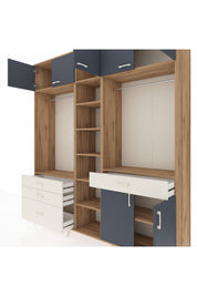 Hyperion Dolap 11 Raflı 4 Çekmeceli 2 Askılı 220x44x243 Çam-Antrasit/Aytaşı