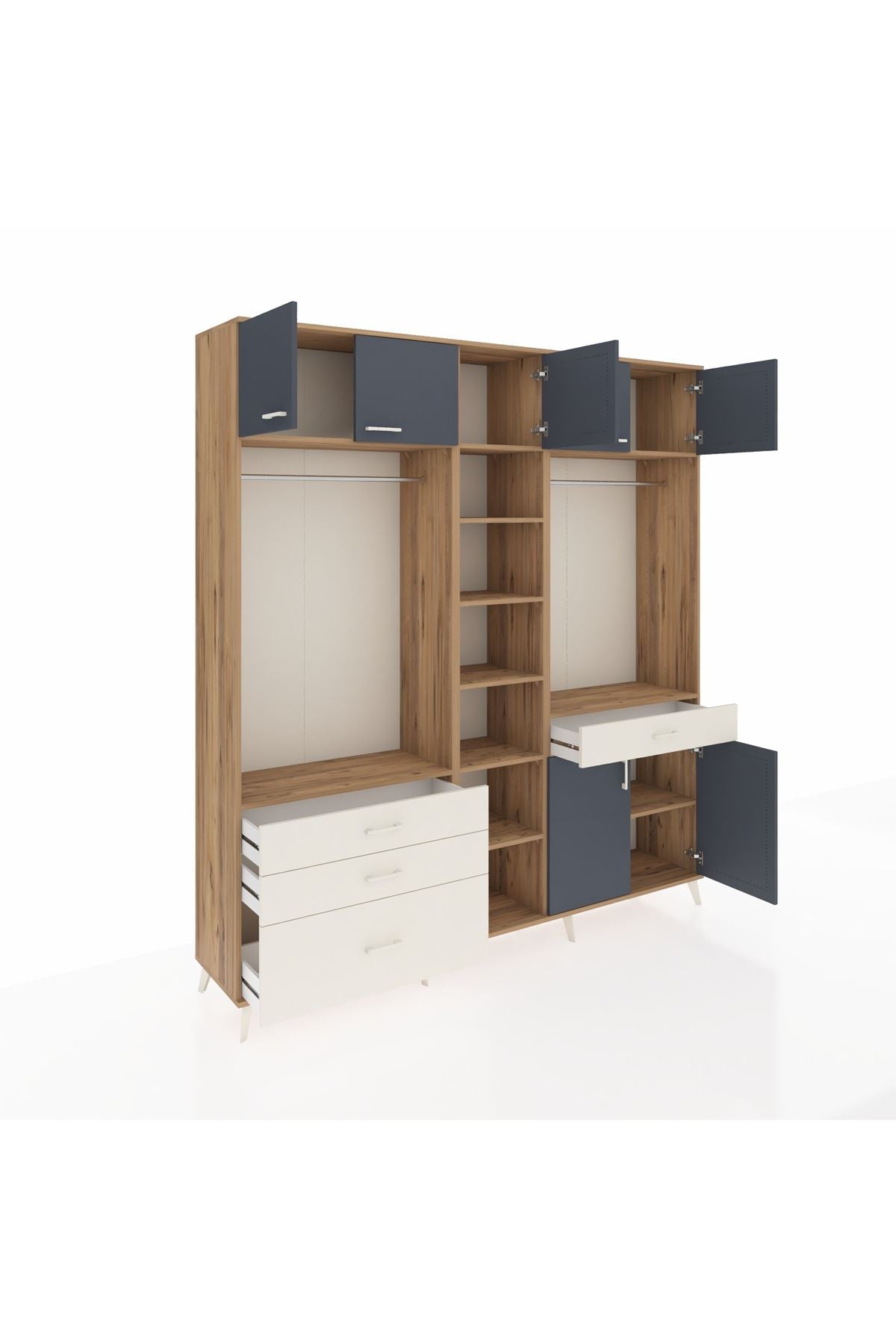 Hyperion Dolap 11 Raflı 4 Çekmeceli 2 Askılı 220x44x243 Çam-Antrasit/Aytaşı